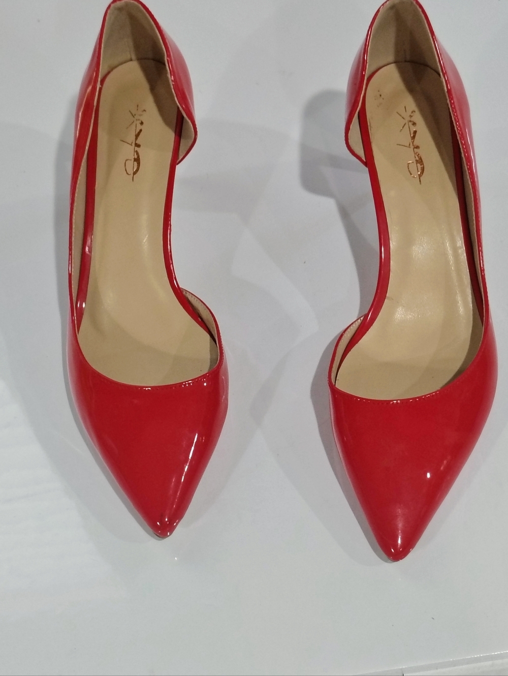 XYD Red Patent Pointed-Toe D'Orsay Heels